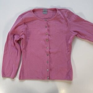 Laurie B. Button Front Cardigan Womens‎ Large *Fits Small Pink Metallic Trim USA